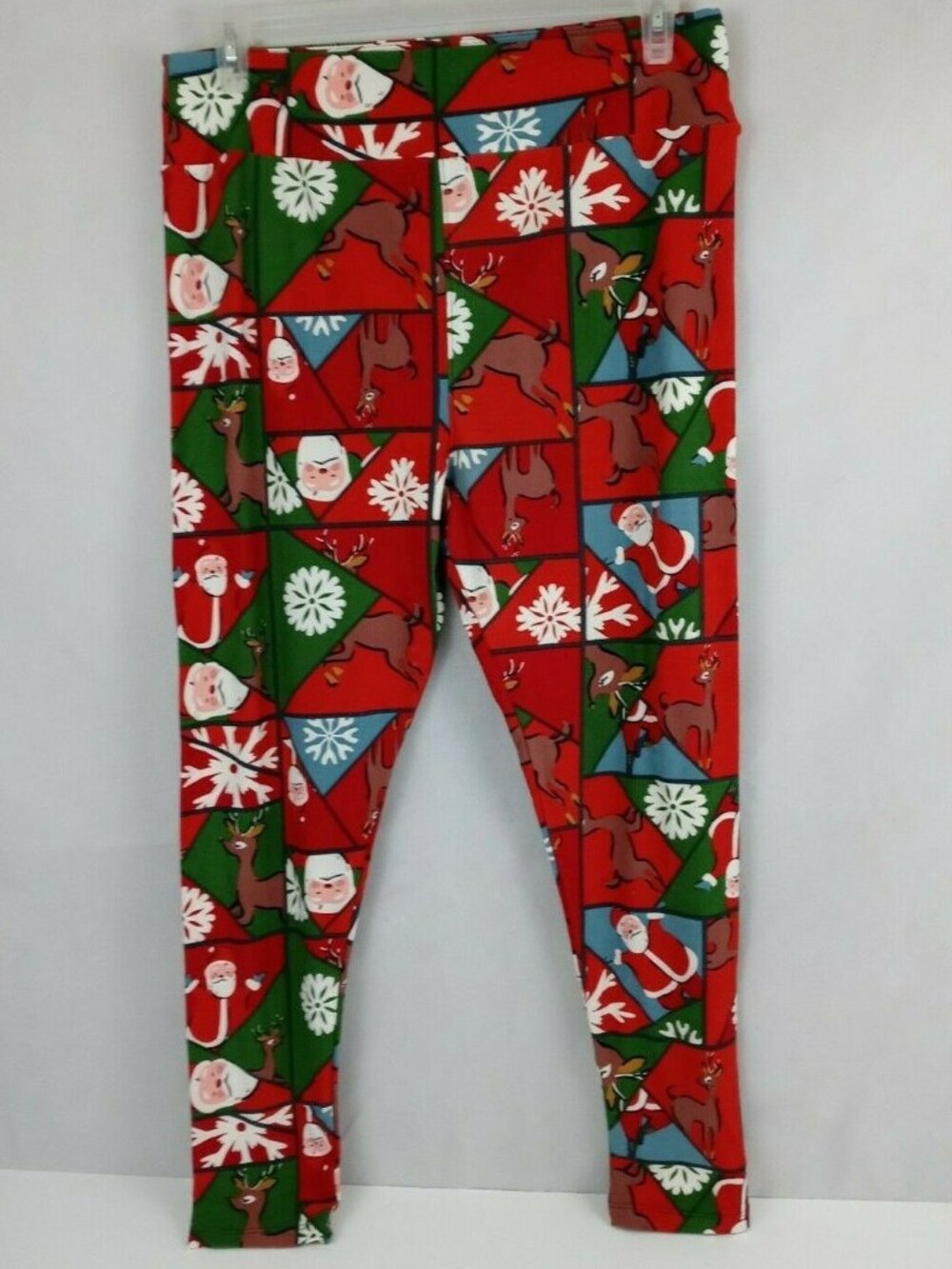 New LuLaRoe Tall & Curvy 2 Leggings Red & Green With Santa Clause & Reindeer